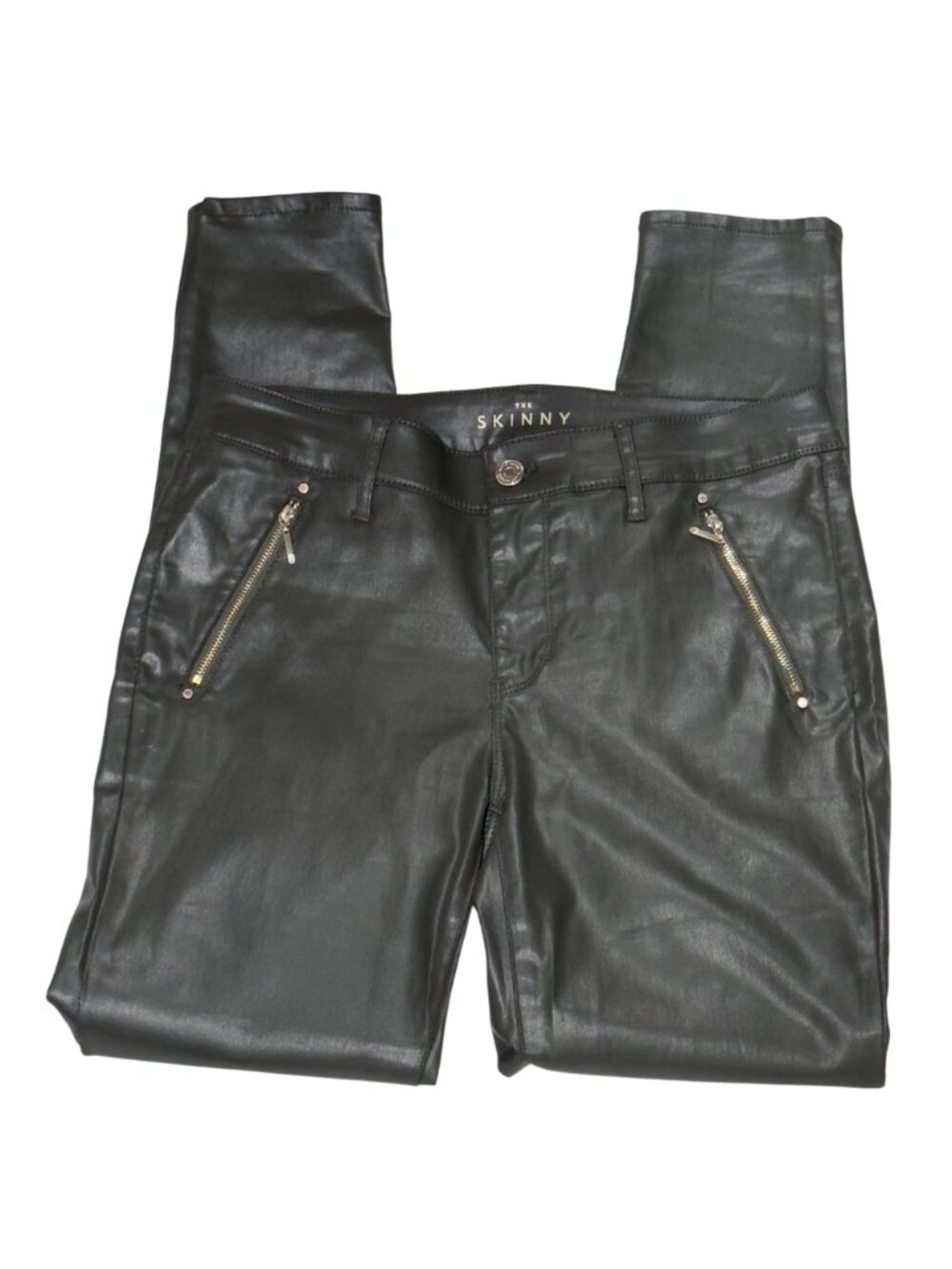 WHITE HOUSE BLACK MARKET Womens The Skinny Zip pockets Faux Leather green Size 6 - Picture 14 of 15